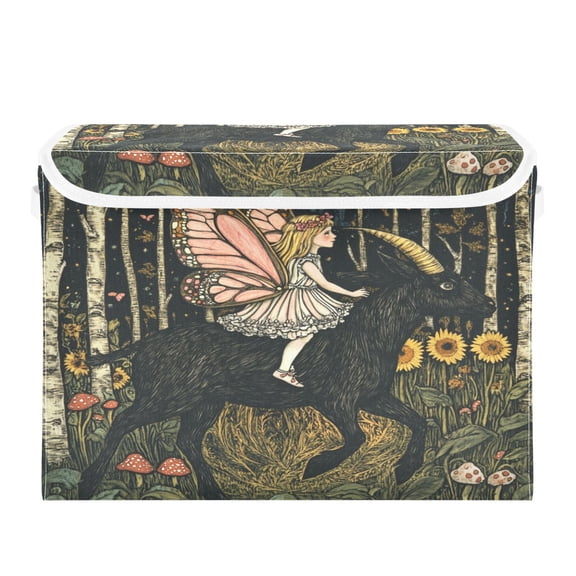 WOBOGO Butterfly Wizard Large Collapsible Storage Box Flip Lid Fabric Decorative Organizer Container Basket with Handles 16.512.611.8in