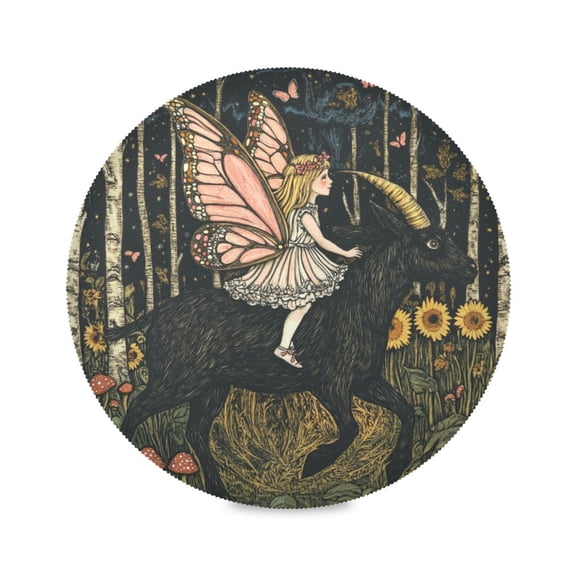WOBOGO Butterfly Wizard Round Placemats Set of 6 Heat Resistant Washable Kitchen Table Decorations 15.4in