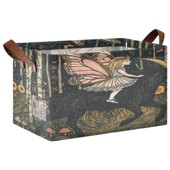 WOBOGO Butterfly Wizard Storage Basket 16.9×11.4×10in Collapsible Oversized with Metal Iron Frame Set of 1
