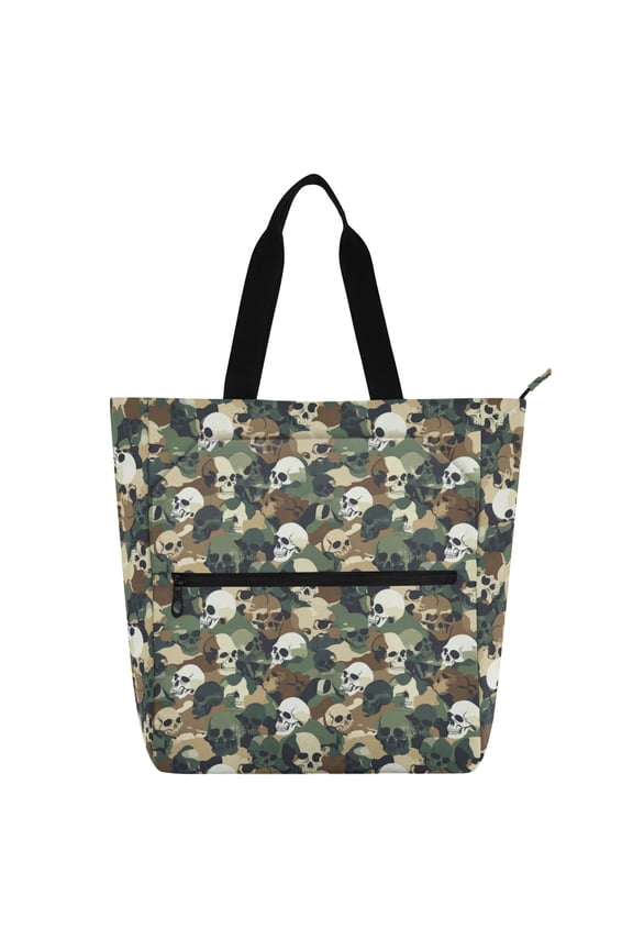 Camouflage Skull Tote Bag for Students Birthday Gifts for Book Lovers Can be Used for Piano Lesson Pack Field Trips