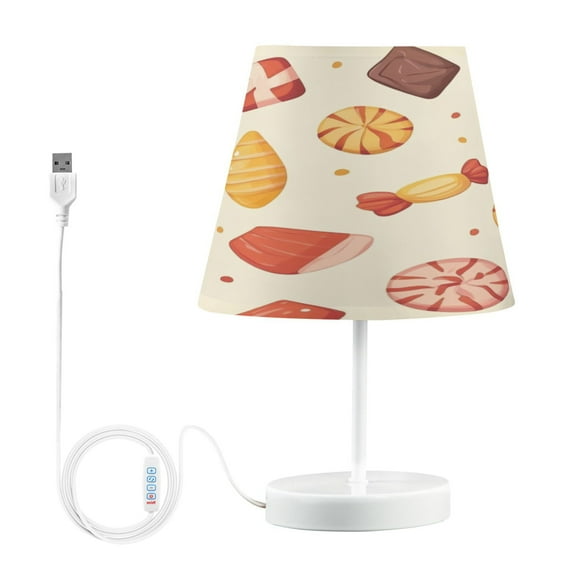 WOBOGO Candy Snacks Pattern Table Lamps Bedroom 3-Speed Dimmable Farm Style with Fabric Shade for Reading and Home Office