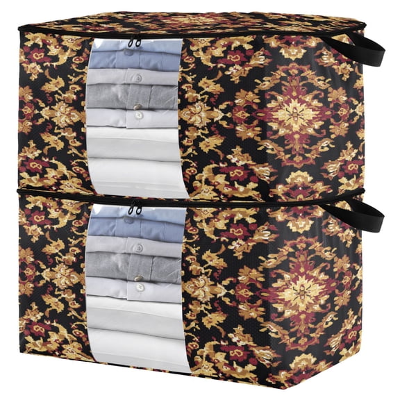WOBOGO Carpet Patterns Clothes Storage 2Pack Foldable Thick Fabric Blanket Organizer Bag with Handle 21.65×13.78×12.4in