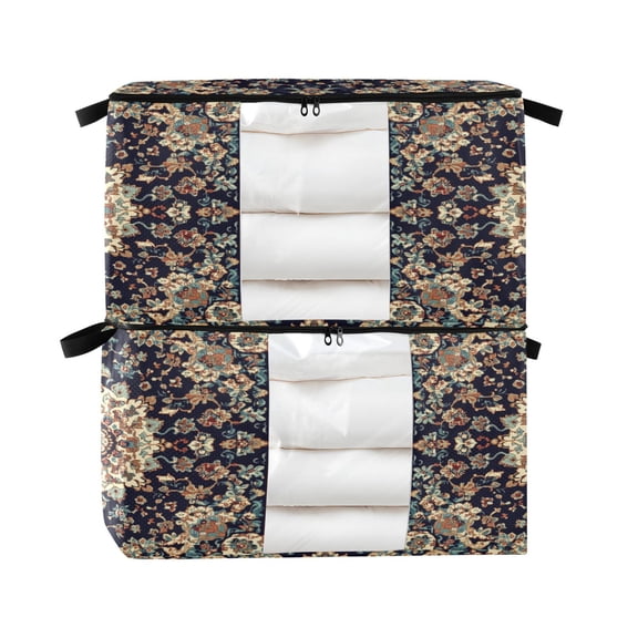 WOBOGO Carpet Patterns Clothes Storage 2Pack Foldable Thick Fabric Blanket Organizer Bag with Handle 24.8×16.93×16.17in
