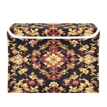 WOBOGO Carpet Patterns Large Collapsible Storage Box Flip Lid Fabric Decorative Organizer Container Basket with Handles 16.5×12.6×11.8in