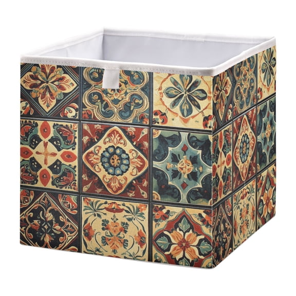 WOBOGO Carpet Patterns Storage Basket Foldable Easy to Clean Durable with Hollow Support Plate with Handle 11.02×11.02×11.02 in