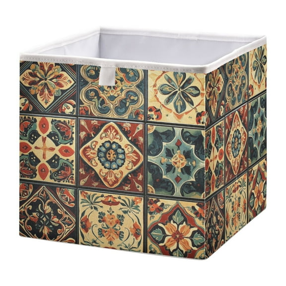 WOBOGO Carpet Patterns Storage Basket Foldable Easy to Clean Durable with Hollow Support Plate with Handle 15.75×10.63×6.96 in