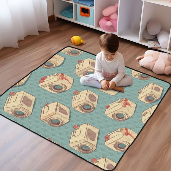 WOBOGO Cartoon Camera Pattern Baby Playmats Extra Large Waterproof Rollable Activity Pads for Toddlers 5050inch