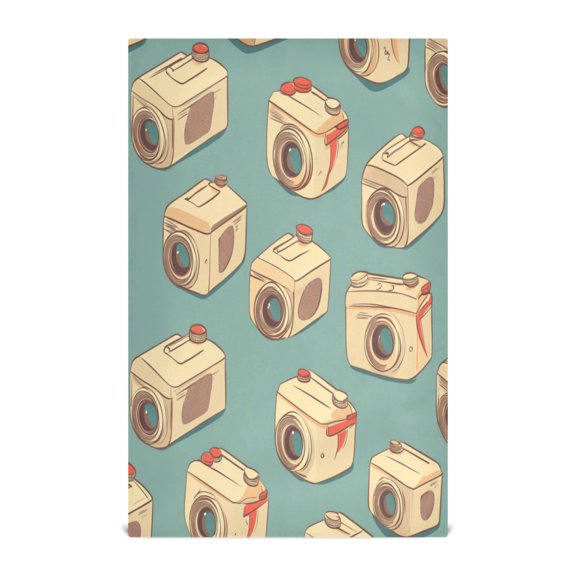 WOBOGO Cartoon Camera Pattern Kitchen Towel 1 Piece Large Cotton Dishcloth Premium Absorbency Set with Hanging Loop