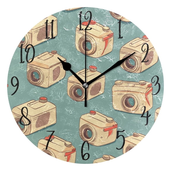WOBOGO Cartoon Camera Pattern Wall Clock 10in Silent Mechanism Battery Operated Retro Style for Living Room Bedroom and Kitchen Black Pointer