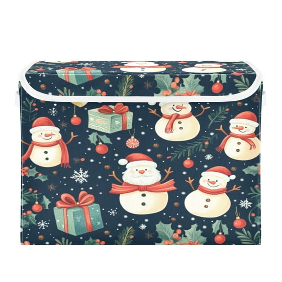 WOBOGO Cartoon Characters Snowman Santa Claus Large Collapsible Storage Box Flip Lid Fabric Decorative Organizer Container Basket with Handles 16.512.611.8in