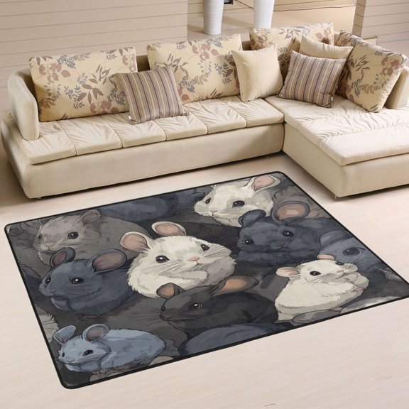 WOBOGO Cartoon Chinchilla Carpet Non-Slip Rugs Soft Doormat 36×24in Living Dining Room Bedroom Decorative