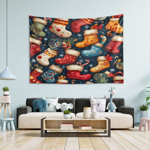 WOBOGO Cartoon Christmas Stockings Tapestry 90×60in Home Living Room Bedroom Wall Hanging Ornaments
