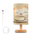 thumbnail image 1 of WOBOGO Cartoon Cute Cat Drink Coffee Bedroom Table Lamp USB Power Connector Wooden Base Round Linen Shade For Living Room Desk, 1 of 7
