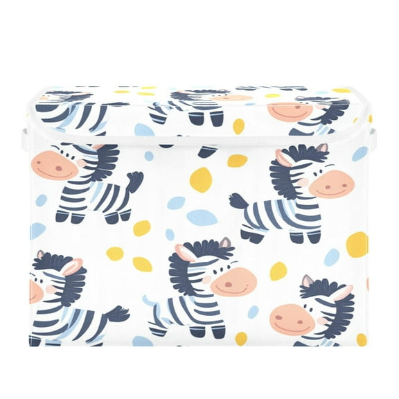 WOBOGO Cartoon Cute Zebra Large Collapsible Storage Box Flip Lid Fabric Decorative Organizer Container Basket with Handles 16.512.611.8in