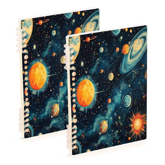 WOBOGO Cartoon Degas-style Cosmic Background Notebook College Horizontal Grid Paper Ink Spill Resistant Water Resistant Cover 8.3x5.7x0.4in
