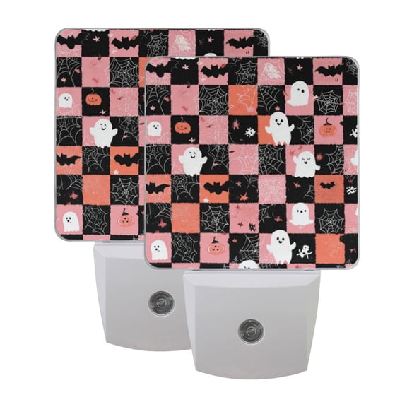 WOBOGO Cartoon Ghost Grid LED Night Light 2 Pcs Set 0.5 Watt Wall Plug in Dusk to Dawn Automatic Switch Soft White Light