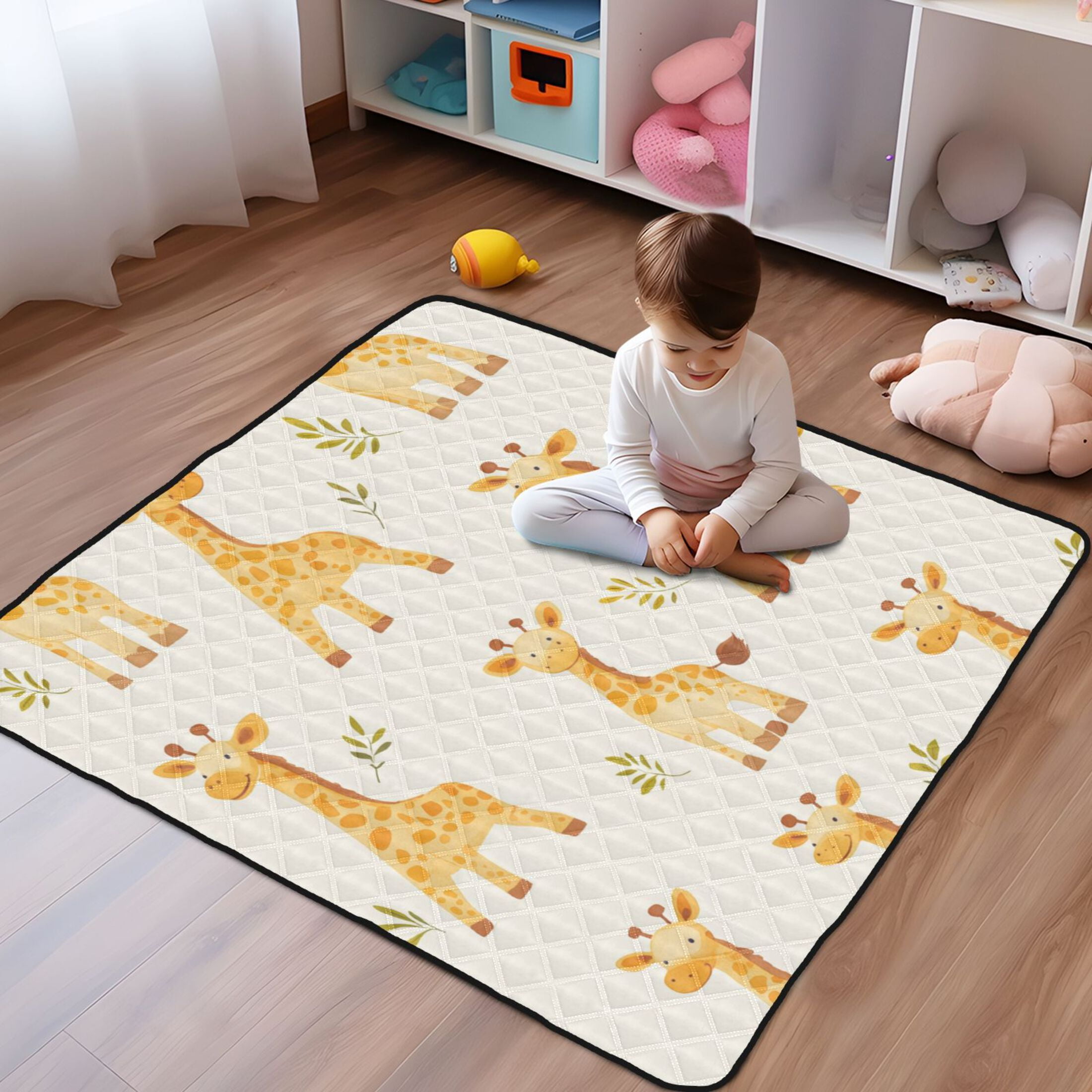 WOBOGO Cartoon Giraffe Baby Playmats Extra Large Waterproof Rollable Activity Pads for Toddlers 50×50inch