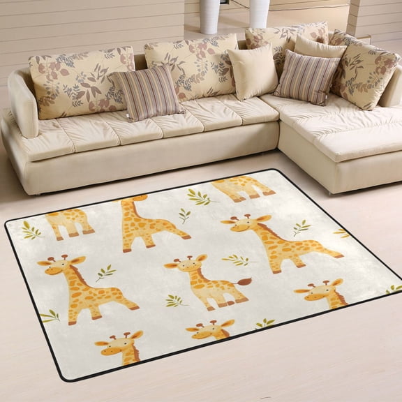 WOBOGO Cartoon Giraffe Carpet Non-Slip Rugs Soft Doormat 36×24in Living Dining Room Bedroom Decorative