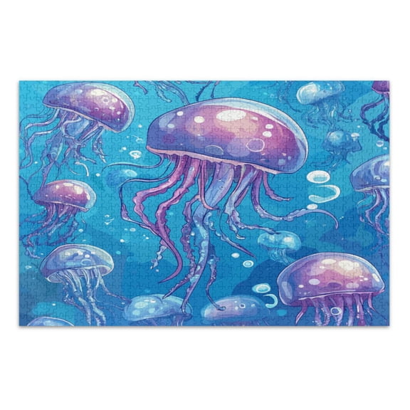 WOBOGO Cartoon Jellyfish Jigsaw Puzzle Challenge 1000 Piece Jigsaw Suitable for Game Night Finished Size 29.5 x 19.7in