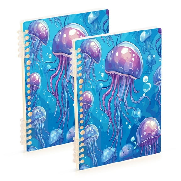 WOBOGO Cartoon Jellyfish Notebook College Horizontal Grid Paper Ink Spill Resistant Water Resistant Cover 8.3x5.7x0.4in