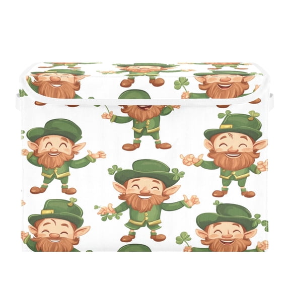 WOBOGO Cartoon Leprechauns Pattern on White Background Large Collapsible Storage Box Flip Lid Fabric Decorative Organizer Container Basket with Handles 16.512.611.8in