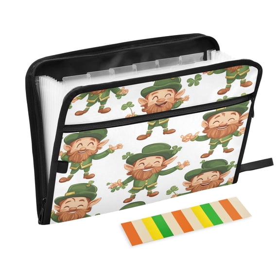WOBOGO Cartoon Leprechauns Pattern on White Background Expanding File Folder Letter Size Accordion Filing Organizer 13 Pocket Separate Organ Pocket