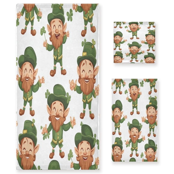 WOBOGO Cartoon Leprechauns Pattern on White Background Ultra Soft 3 Pack Cotton Towel Set for Everyday Use Lightweight and Compact