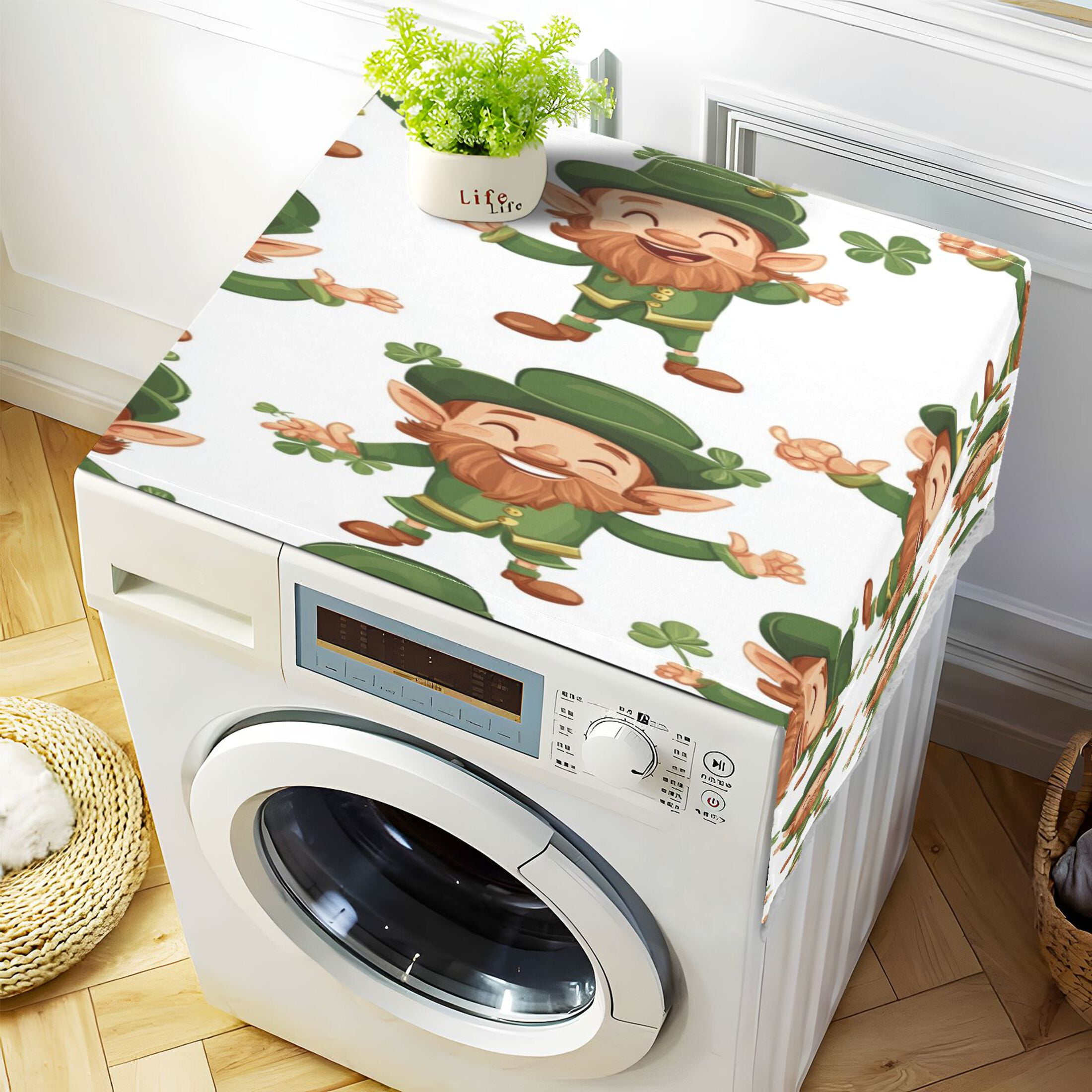 WOBOGO Cartoon Leprechauns Pattern on White Background Washing Machine Cloth Dryer Refrigerator Top Cover Protective Non-Slip Mat For Kitchen Laundry