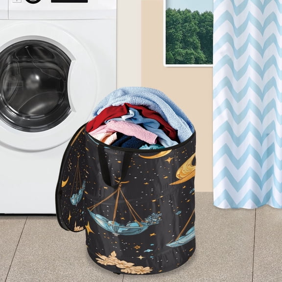 WOBOGO Cartoon Libra Pattern Foldable Laundry Baskets with Carry Handle Zipper Closure Travel Bathroom College Dorm Essentials