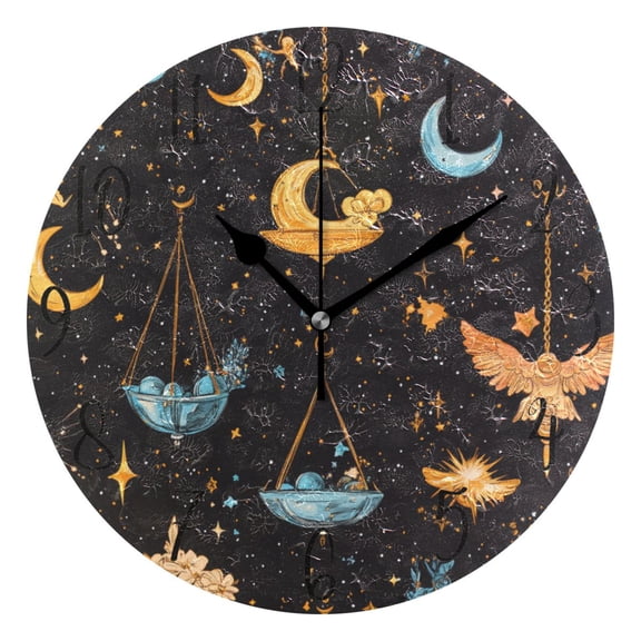 WOBOGO Cartoon Libra Pattern Wall Clock 10in Silent Mechanism Battery Operated Retro Style for Living Room Bedroom and Kitchen Black Pointer