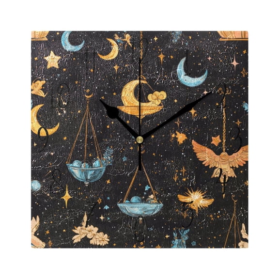 WOBOGO Cartoon Libra Pattern Wall Clock 7.78 Inch Battery Operated Silent Unit Square Rustic Vintage Style for Home Bedroom Office Black Pointer