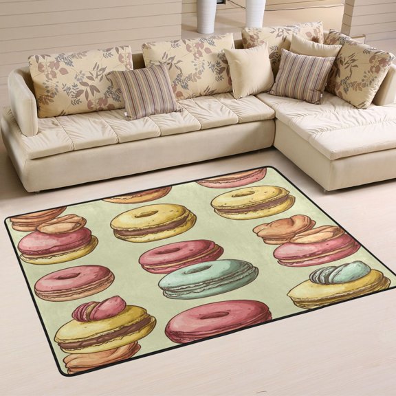 WOBOGO Cartoon Macaroons Carpet Non-Slip Rugs Soft Doormat 36×24in Living Dining Room Bedroom Decorative