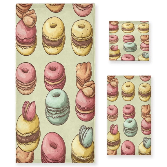 WOBOGO Cartoon Macaroons Ultra Soft 3 Pack Cotton Towel Set Includes 60 x 30in Bath Towel 28 x 16in Face Towel and 13 x 13in Small Square Towel for Everyday Use Lightweight and Compact