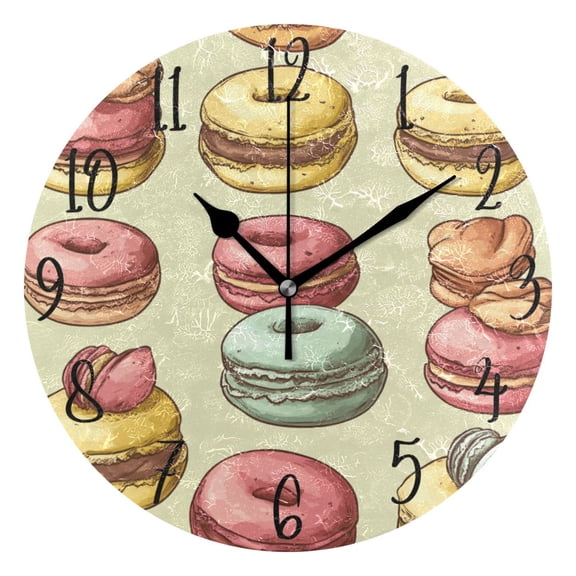WOBOGO Cartoon Macaroons Wall Clock 10in Silent Mechanism Battery Operated Retro Style for Living Room Bedroom and Kitchen Black Pointer