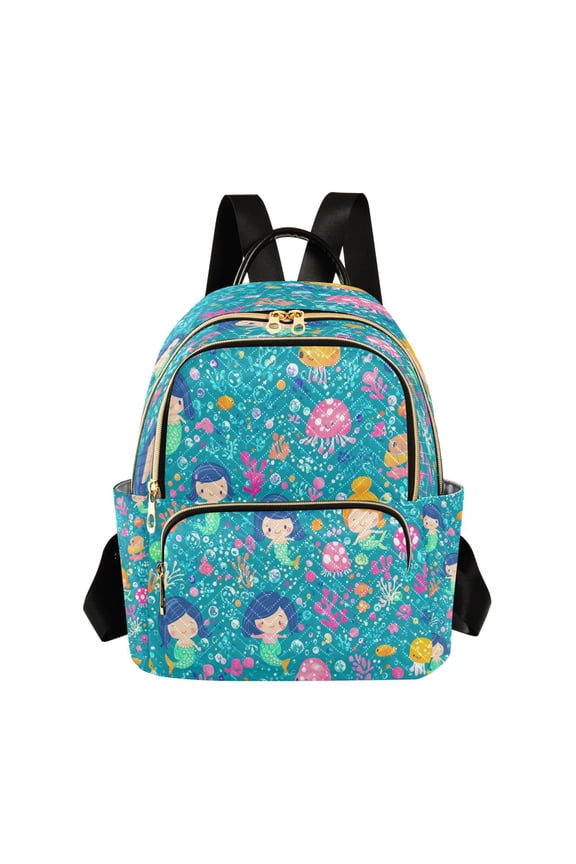 Cartoon Mermaids Blue Pattern Butterfly Backpack Durable Lightweight Shoulder Bag Built-in Laptop Sleeve and Multiple Utility Compartments