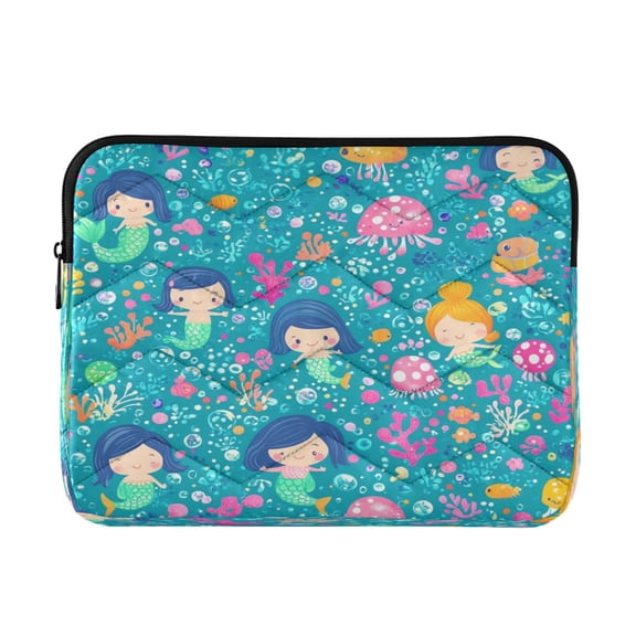 WOBOGO Cartoon Mermaids Blue Pattern Laptop Sleeve 13.4 inch Lightweight Zipper Design Soft Padded Protection Against Scratches and Impacts