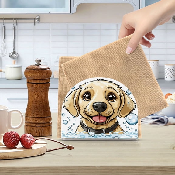 WOBOGO Cartoon Orange Labrador Clear Acrylic Napkin Holder Kitchen Tissue Face Towel Cocktail Rack Bar Restaurant Dinner Paper Dispenser