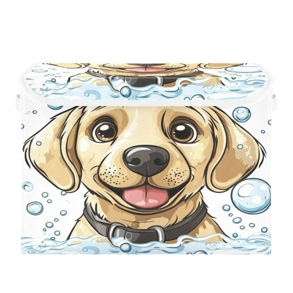 WOBOGO Cartoon Orange Labrador Large Collapsible Storage Box Flip Lid Fabric Decorative Organizer Container Basket with Handles 16.512.611.8in