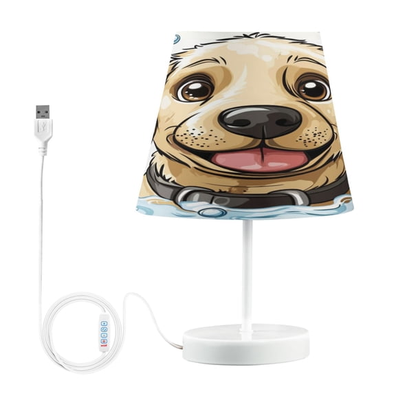 WOBOGO Cartoon Orange Labrador Table Lamps Bedroom 3-Speed Dimmable Farm Style with Fabric Shade for Reading and Home Office