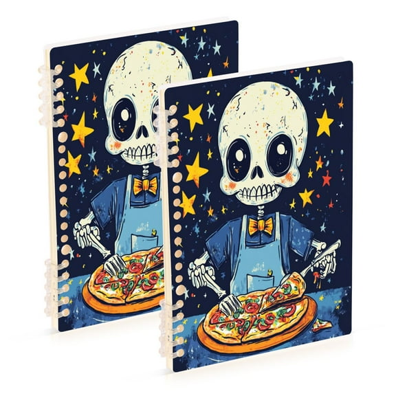 WOBOGO Cartoon Skeleton Notebook College Horizontal Grid Paper Ink Spill Resistant Water Resistant Cover 8.3x5.7x0.4in