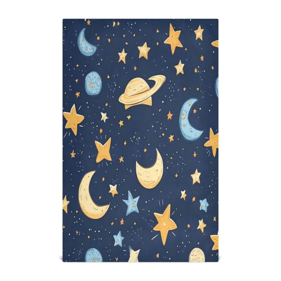 WOBOGO Cartoon Starry Sky Kitchen Towel 1 Piece Large Cotton Dishcloth Premium Absorbency Set with Hanging Loop