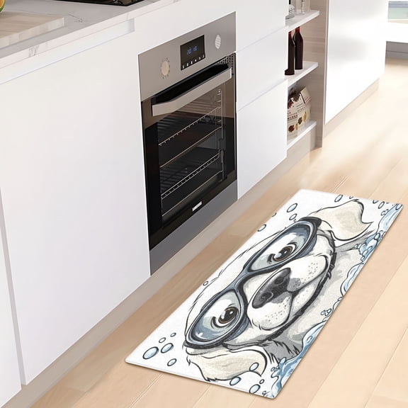 WOBOGO Cartoon White Labrador Carpet 39x20in Kitchen Bathroom Plush Absorbent Non-Slip Floor Mat