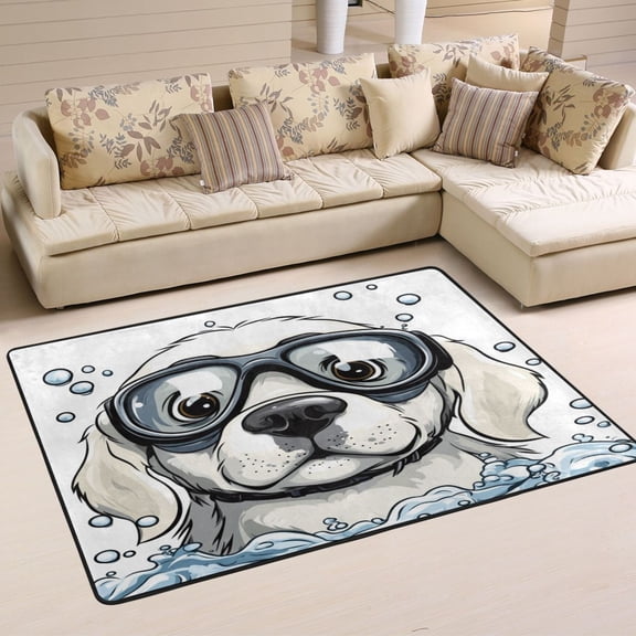 WOBOGO Cartoon White Labrador Carpet Non-Slip Rugs Soft Doormat 36×24in Living Dining Room Bedroom Decorative