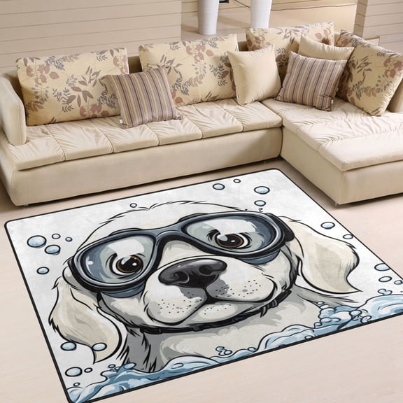 WOBOGO Cartoon White Labrador Carpet Non-Slip Rugs Soft Doormat 80×58in Living Dining Room Bedroom Decorative