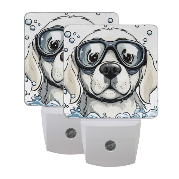 WOBOGO Cartoon White Labrador LED Night Light 2 Pcs Set 0.5 Watt Wall Plug in Dusk to Dawn Automatic Switch Soft White Light