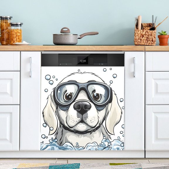 WOBOGO Cartoon White Labrador Magnetic Dishwasher Sticker Personalized DIY Beautiful and Practical Home Kitchen Decorations2316in.