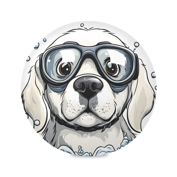 WOBOGO Cartoon White Labrador Round Placemats Set of 1 Heat Resistant Washable Kitchen Table Decorations 15.4in