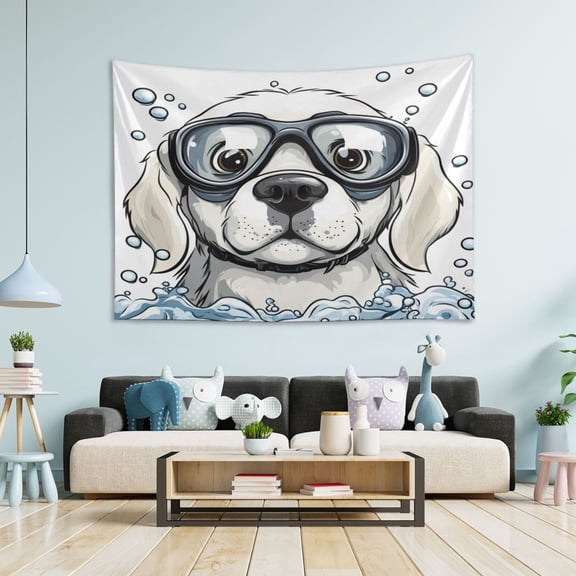 WOBOGO Cartoon White Labrador Tapestry 60×51in Home Living Room Bedroom Wall Hanging Ornaments