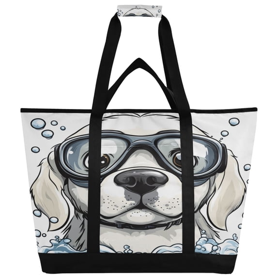WOBOGO Cartoon White Labrador Tote Cooler Bag Fold Flat Insulated Shopping Bag With Zipper For Work Picnic Beach Use 186.724in