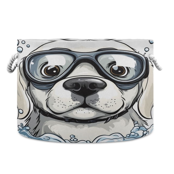 WOBOGO Cartoon White Labrador Toy Storage Basket 2014in Canvas Laundry Hamper for Living Room Kids Room Bathroom Organizer